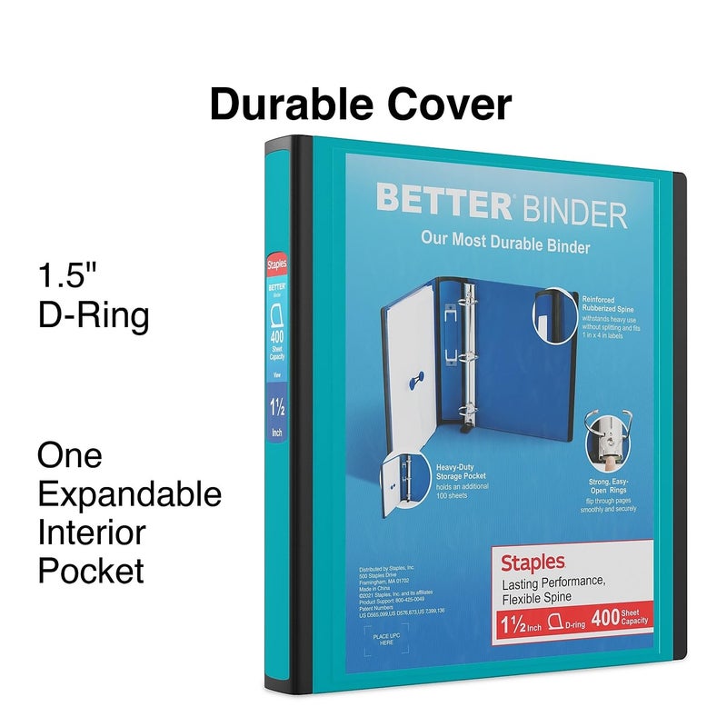 Staples 651742 1.5-Inch 3-Ring Better Binder Teal (13468-Cc) - Image 2